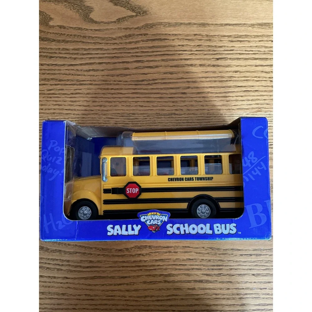 Chevron Cars Sally School Bus Yellow Toy Vehicle Moving Eyes Removable Top 2001